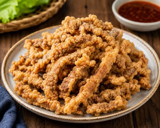 AIR-FRIED CRISPY PORK W/ SICHUAN PEPPER AND LOTUS ROOT 香酥川椒猪柳 和莲藕